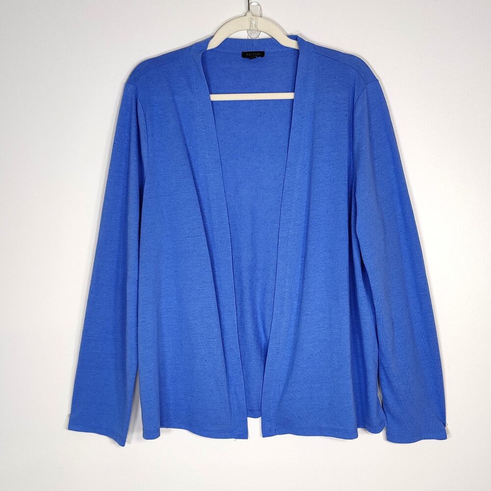 Talbots Linen Blend Cardigan Lightweight Open Front Blue L Minimalist Staple